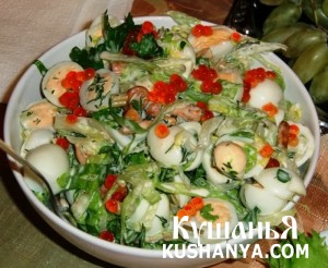 Салат с перепелиными яйцами и икрой фото